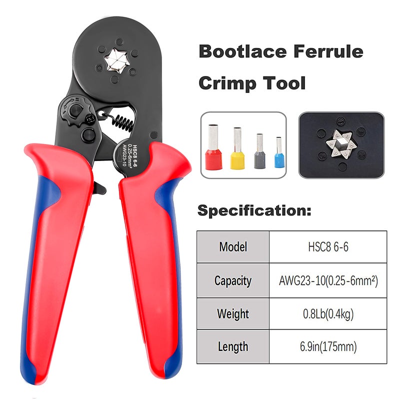 Flytuo Hexagonal Crimping Tool, AWG23-10 HSC8 6-6 Self-adjusting Ratchet Wire Ferrule Crimper Plier for Wire Terminals Cables End-sleeves - Image 2
